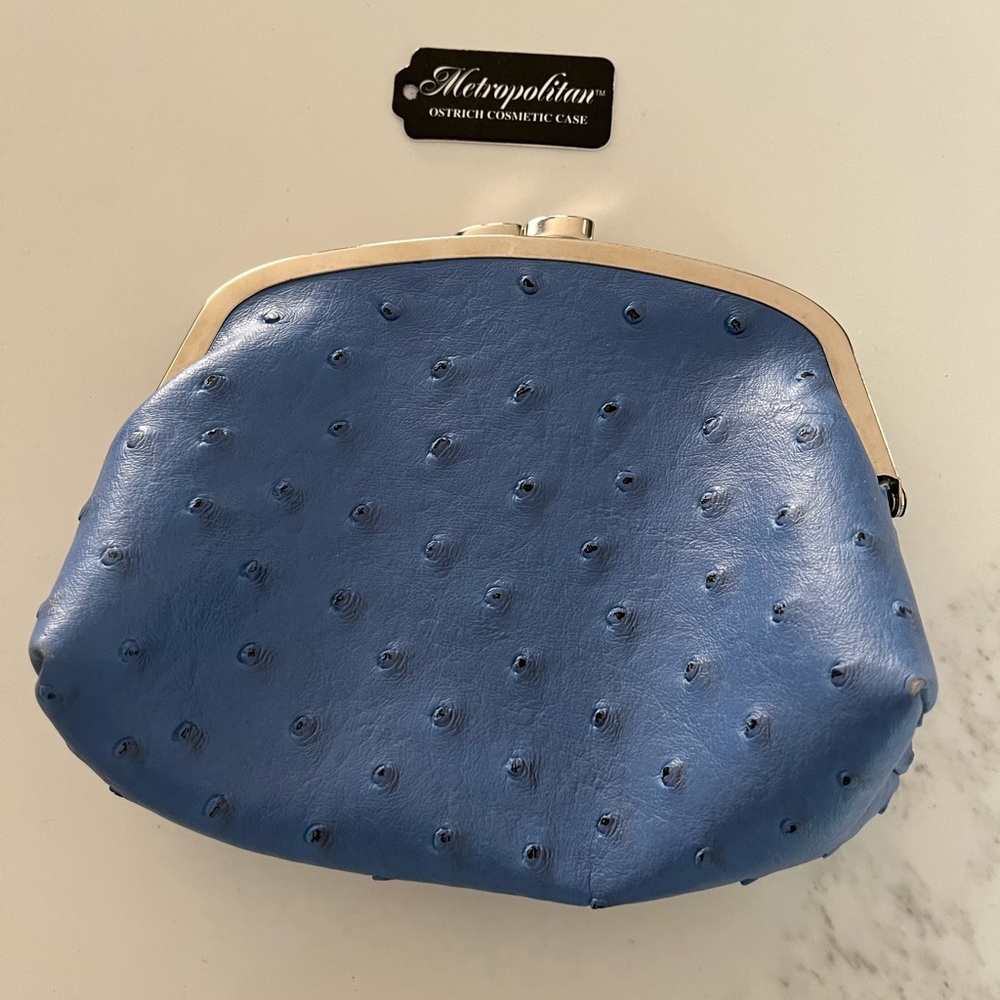 NWT blue ostrich bag.  Can be used for make up, phone accessories, etc.